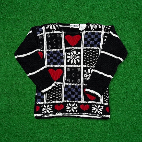 Vintage White Stag Knit Woven Pattern Sweater - Picture 1 of 6
